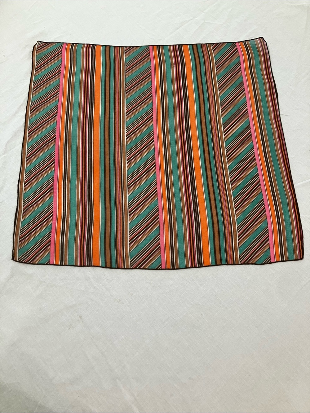 Vtg. Striped Multicolor Square Scarf - Orange, Teal & Pink